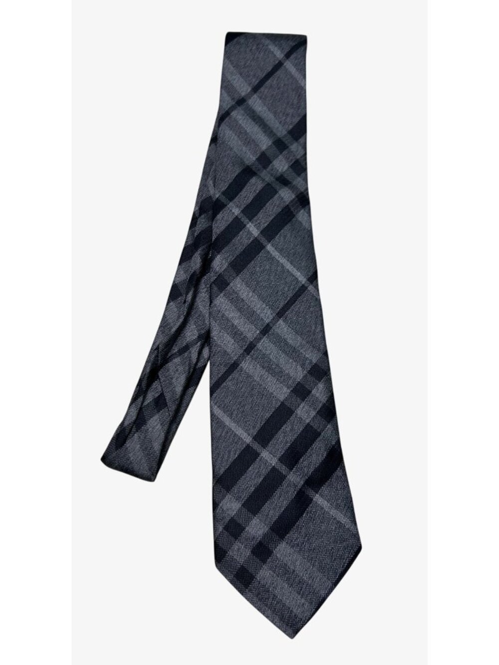 Burberry Nova Check Silk Neck Tie Gray Black Skinny